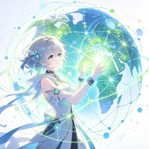 与地球网络光点相伴的动漫风插画